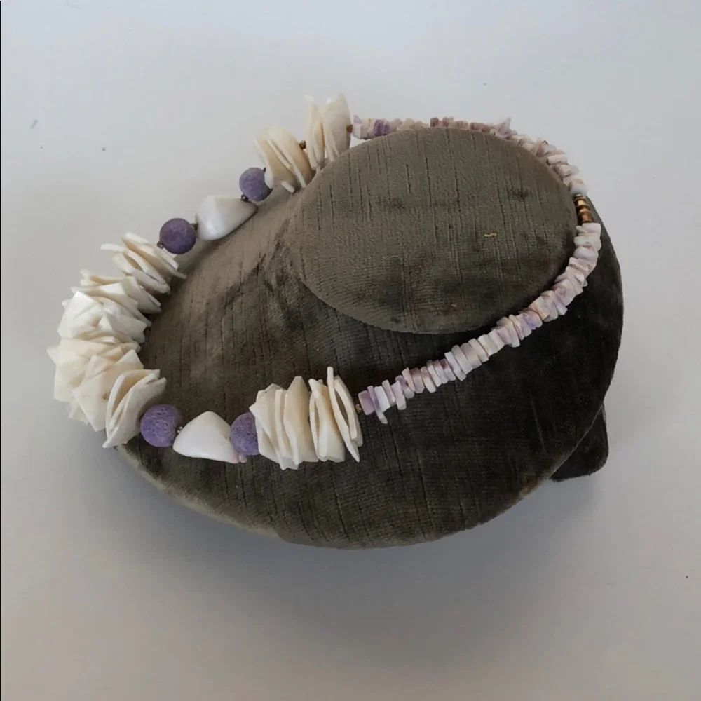 Hawaiian Cream and Purple Beaded Pula Necklace
